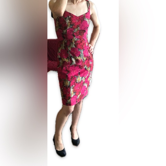 Vintage magenta floral dress - Picture 3 of 5